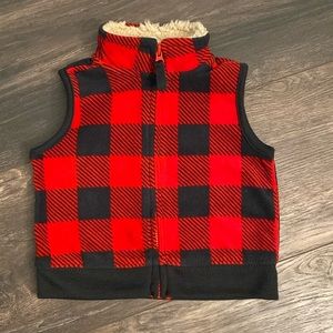 Fleece red and black plaid vest. 3 months